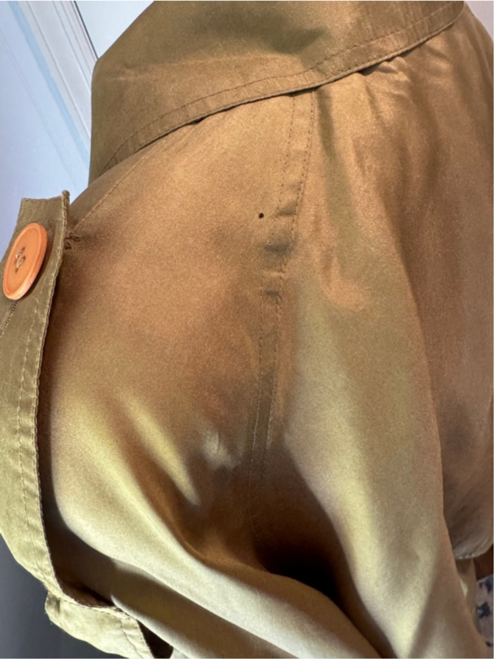 Vintage Silk Trench Coat Gold Bronze olive Iridescent Belted Duster Women’s L - Picture 13 of 16